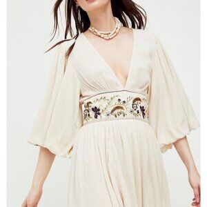 Free People Moroccan Gemstone Boho Embroidered Mini Dress Tea